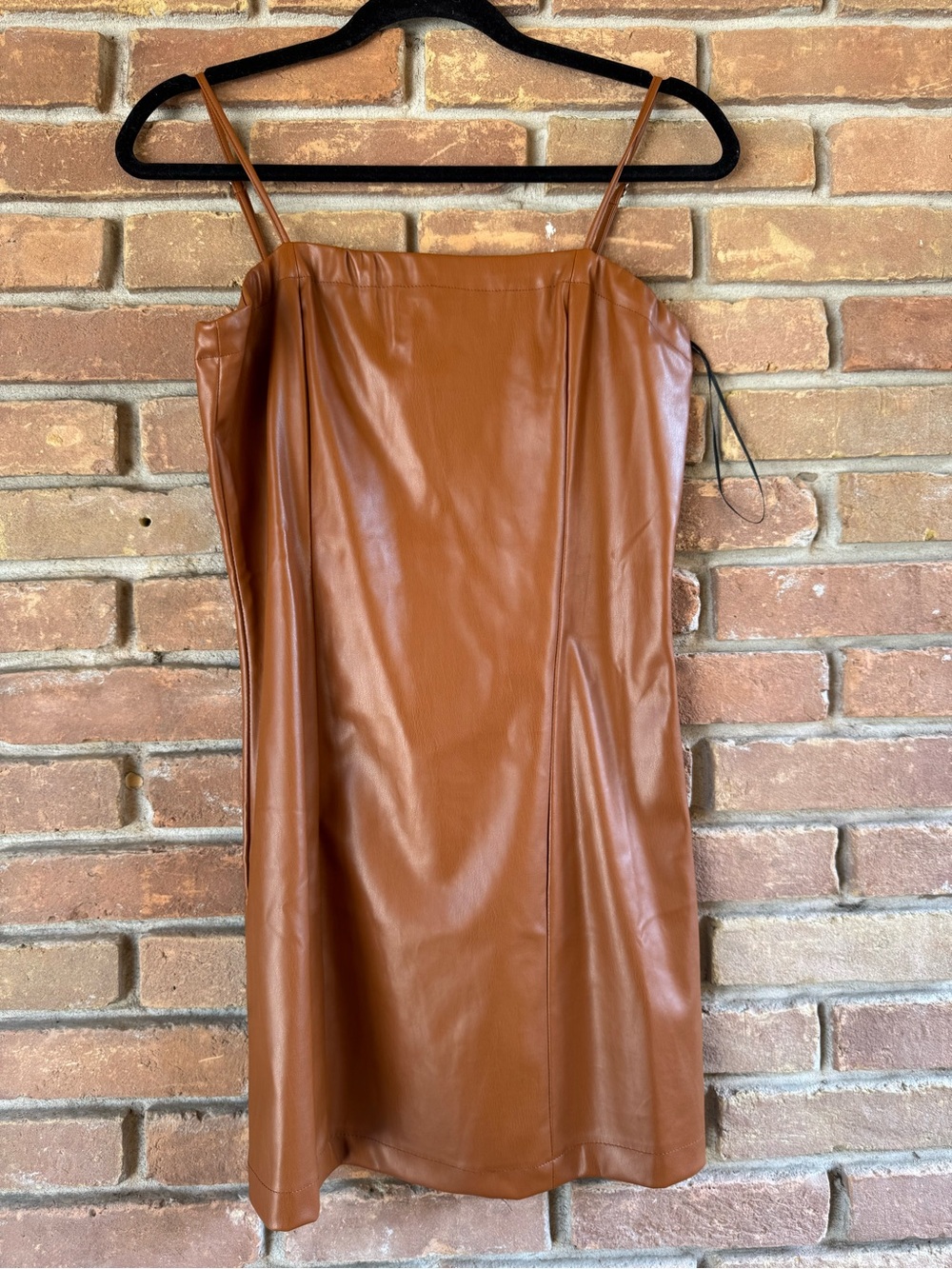 Love Tree Brown Faux Leather Women’s Dress with adjustable straps